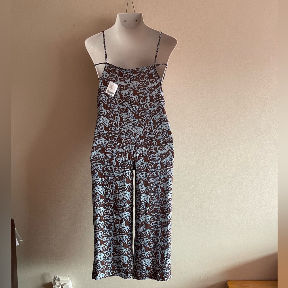 Sleeveless Brown & Light Blue Printed Jumpsuit - Picture 5 of 8